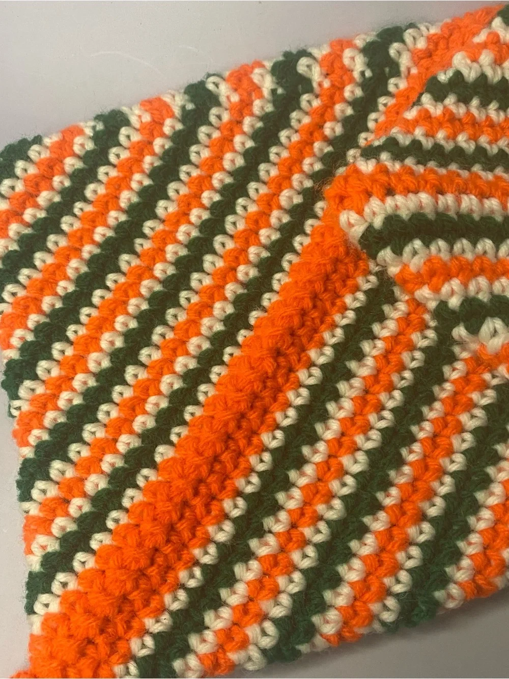 Handmade Crochet Pot Holders in Orange, Green & Cream 1970’s Retro Design